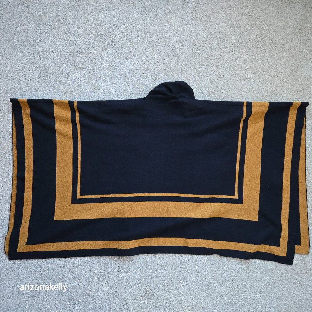 L'Agence Jake Bordered Stripe Cape Merino Wool Cotton Wrap - Picture 9 of 15